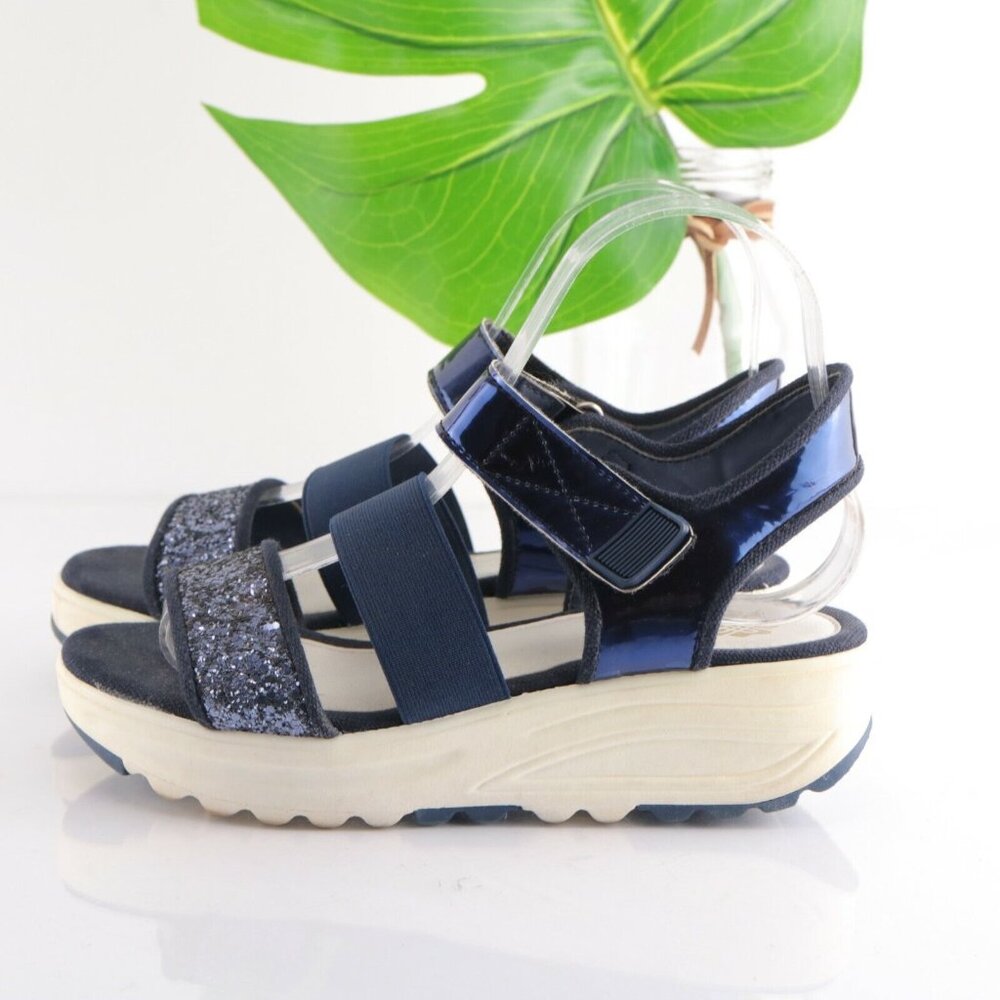 STIU Women's Sandal Size 7 Strappy Blue Elastic Glitter Platform casual Comfy - Picture 7 of 12